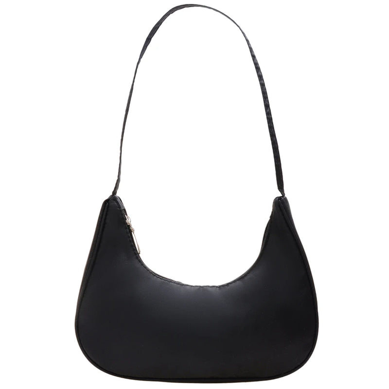 Nylon Hobo Shoulder Bag for Women Solid Crescent Underarm Tote
