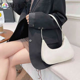 Nylon Hobo Shoulder Bag for Women Solid Crescent Underarm Tote
