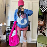 Pink Faux Fur Shoulder Bag Soft Fluffy Crosssbody Purse Tote Bag