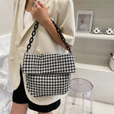 Women Canvas Houndstooth Shoulder Bag Chain Tote Handbag