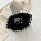 Women Canvas Houndstooth Shoulder Bag Chain Tote Handbag