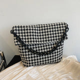 Women Canvas Houndstooth Shoulder Bag Chain Tote Handbag