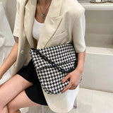 Women Canvas Houndstooth Shoulder Bag Chain Tote Handbag