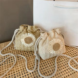 Sunflower Straw Shoulder Bag Drawstring Bucket Pouch