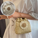 Sunflower Straw Shoulder Bag Drawstring Bucket Pouch