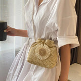 Sunflower Straw Shoulder Bag Drawstring Bucket Pouch