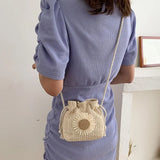 Sunflower Straw Shoulder Bag Drawstring Bucket Pouch