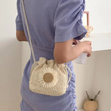 Sunflower Straw Shoulder Bag Drawstring Bucket Pouch