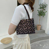 Women Lace Flowers Embroidery Shoulder Bag PU Leather Tote Shopping