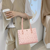 Women Lace Flowers Embroidery Shoulder Bag PU Leather Tote Shopping