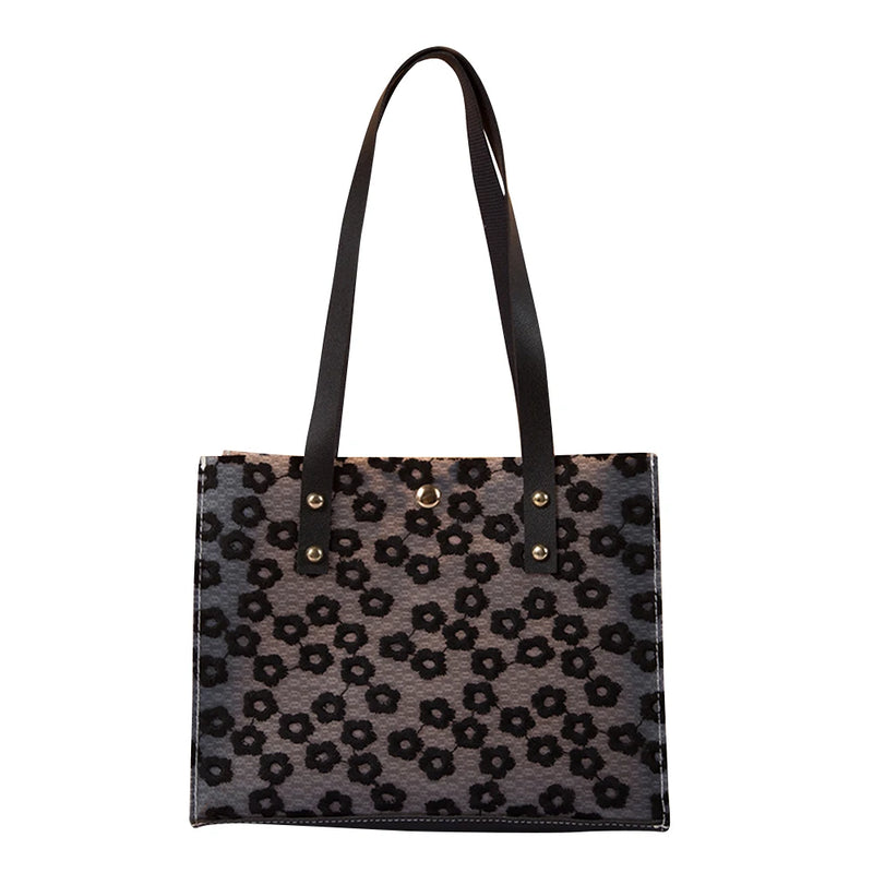 Women Lace Flowers Embroidery Shoulder Bag PU Leather Tote Shopping