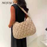 Women Handbag Rhombic Lattice Quilted Down Bag Large Capacity Casual Shopping
