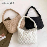 Women Cotton-padded Rhombic Lattice Handbag Large Capacity Tote Solid Color