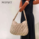 Women Cotton-padded Rhombic Lattice Handbag Large Capacity Tote Solid Color