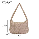 Women Cotton-padded Rhombic Lattice Handbag Large Capacity Tote Solid Color
