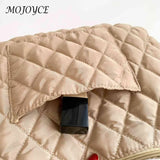 Women Cotton-padded Rhombic Lattice Handbag Large Capacity Tote Solid Color