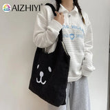 Women Lamb Wool Bear Pattern Handbag Embroidered Large Capacity Shoulder Bag
