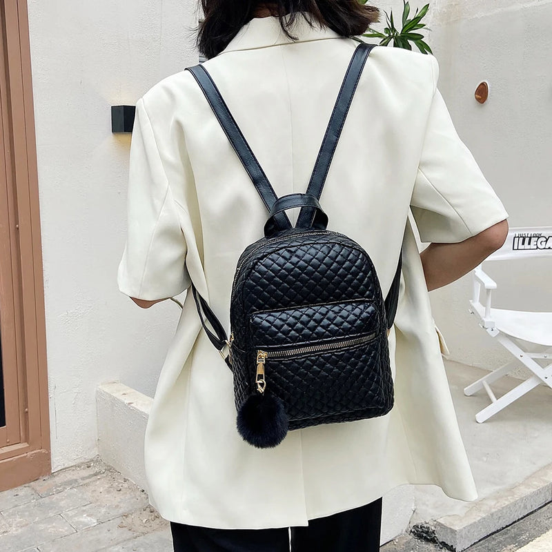Women Lattice Pattern PU Rucksack Small Handbag