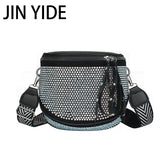 Women's Leather Diamond Shoulder Bag with Rhinestones
