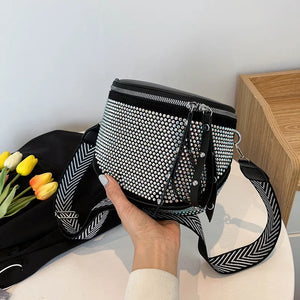 Women's Leather Diamond Shoulder Bag with Rhinestones
