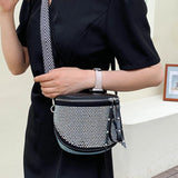 Women Leather Rhinestone Shoulder Bag with Wide Strap
