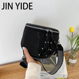 Women's Leather Diamond Shoulder Bag with Rhinestones