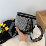 Women's Leather Diamond Shoulder Bag with Rhinestones