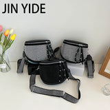 Women's Leather Diamond Shoulder Bag with Rhinestones