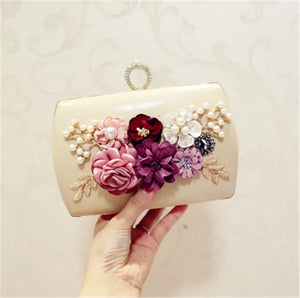Leather Evening Bag Flower Clutch Purse for Wedding