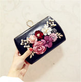 Leather Evening Bag Flower Clutch Purse for Wedding