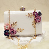 White Leather Evening Bag Flower Clutch Purse