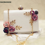 White Leather Evening Bag Wedding Flower Clutch Purse