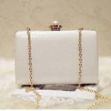 White Leather Flower Clutch Purse Evening Bag
