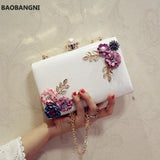 White Leather Evening Bag Wedding Flower Clutch Purse