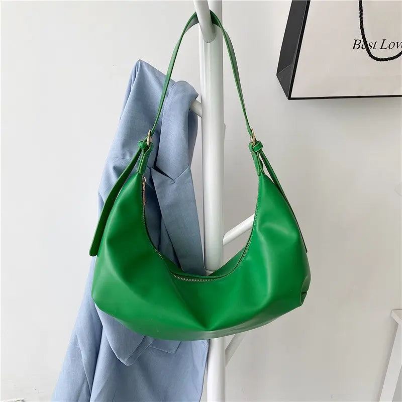 Green Leather Shoulder Bag Vintage Handbag Crossbody Hobo Sac