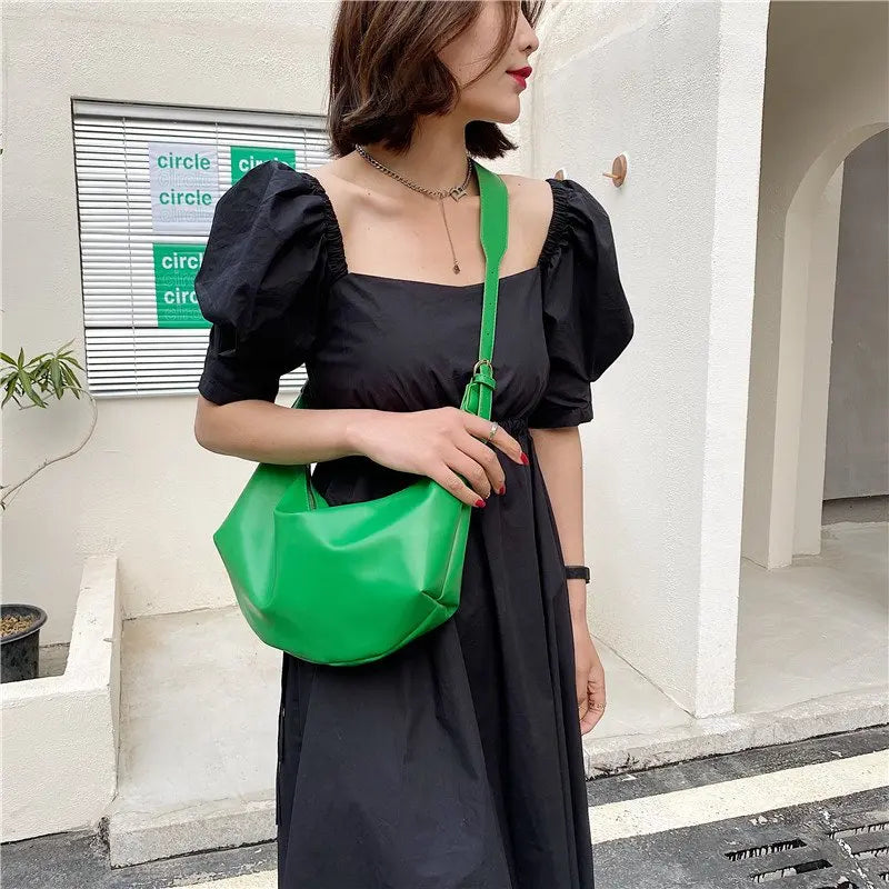 Green Leather Shoulder Bag Vintage Handbag Crossbody Hobo Sac