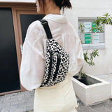 Leopard Print Flannel Shoulder Bag Women Retro Handbag