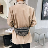 Leopard Print Flannel Shoulder Bag Women Retro Handbag