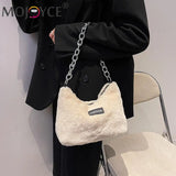 Leopard Printed Shoulder Bag Soft Plush Chain Zipper Handbag