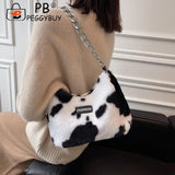 Leopard Printed Underarm Bag Soft Plush Handbag