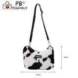 Leopard Printed Underarm Bag Soft Plush Handbag