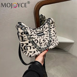 Leopard Printed Shoulder Bag Soft Plush Chain Zipper Handbag