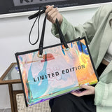 Women Letters Large Capacity Travel Shoulder Bags Laser PVC Transparent Handbag