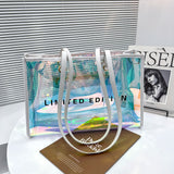 Women Letters Large Capacity Travel Shoulder Bags Laser PVC Transparent Handbag