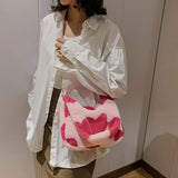 Heart Print Mini Shoulder Bag Winter Plush Underarm Handbag