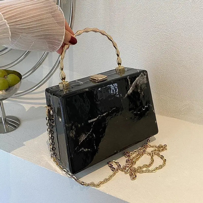 Women Marbled Box Clutch Bag Evening Handbag Wedding Purse