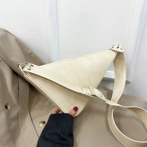 Retro Triangle PU Leather Messenger Bag Wide Shoulder Straps
