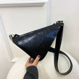 Retro Triangle PU Leather Messenger Bag Wide Shoulder Straps