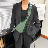Retro Triangle PU Leather Messenger Bag Wide Shoulder Straps