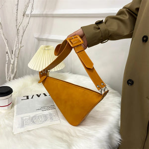 Retro Triangle PU Leather Messenger Bag Wide Shoulder Straps
